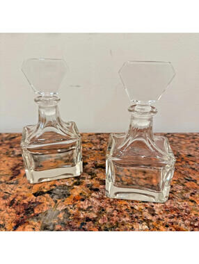 Vintage Art Deco Style Crystal Clear Perfume Bottles Set of 2